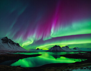 View of Aurora Borealis over Iceland