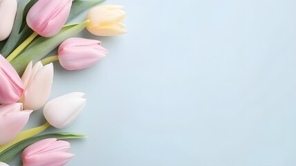 tulip flower  pastel background with tulip flower decoration top view