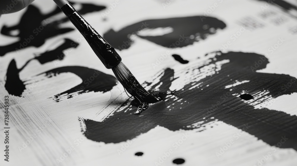 Leinwandbilder A mesmerizing monochromatic masterpiece, the ink brush dances across the canvas in a chaotic yet harmonious abstract display of artistic genius