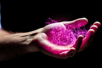 Person holds an alluring purple substance in their hands, marveling at its mysterious qualities.