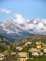 Alpine village scenery in the moutains