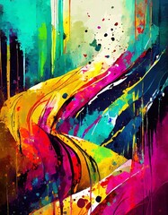 abstract colorful background with grunge brush strokes and paint splashes