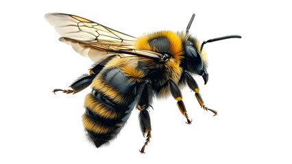 a stunning bee is flying, isolated on transparent background, macro, generative AI