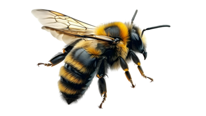 a stunning bee is flying, isolated on transparent background, macro, generative AI
