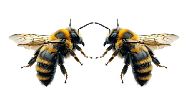 a stunning bee is flying, isolated on transparent background, macro, generative AI