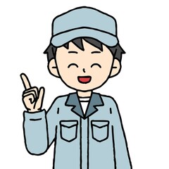 作業服を着た男性が説明をしている