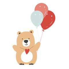 teddy bear with birthday balloons vector illustration isolated transparent background logo, cut out or cutout t-shirt print design