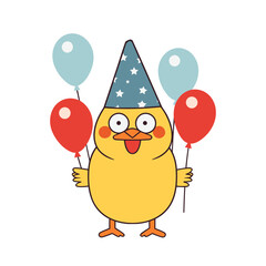 Obraz na płótnie Canvas duck bird with birthday hat and balloons vector illustration isolated transparent background logo, cut out or cutout t-shirt print design