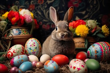easter; rabbit; colored eggs; spring