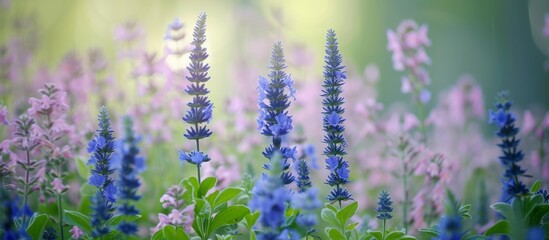 Obraz premium Vibrant Blue Flowers Basking in the Warm Sunlight of a Summer Afternoon