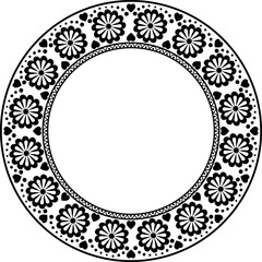 Plate lace floral design black silhouette round frame.