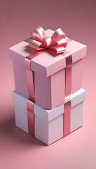 Obraz premium Pink gift boxes with vertical orientation on green dominated background ai-generated