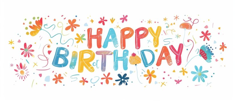 happy birthday text on white background in colorful font Generative AI
