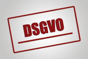 DSGVO. Eine rote Stempel Illustration isoliert auf hellgrauem Hintergrund.