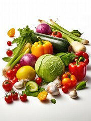 Pile of vegetables on a white background.