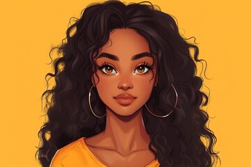 Fototapeta premium Portrait of afro young girl, illustration style.