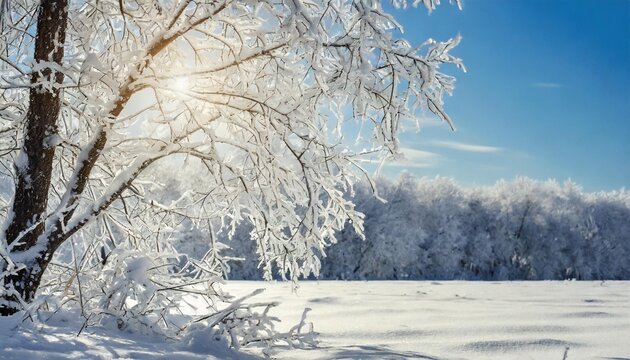 white winter background branches covered with snow