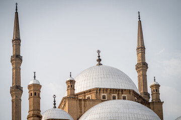 Cairo, Egypt - October 25, 2022. Upper view of the Mosque of Muhammad Ali in the Citadel of Cairo.