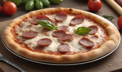 Pizza with sausage, herbs, spices and cheese