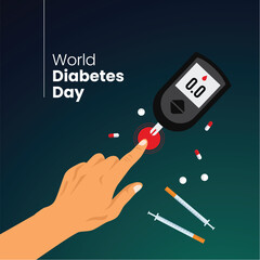 Illustration Of World Diabetes Day, World Diabetes Day, Diabetes Awareness Month, Creative illustration, poster or banner of world diabetes day awareness, Blood glucose test strip, awareness poster	
