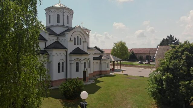 Aerial View of Ortodox Church in Town of Backi Jarak, Temerin Municipality, Vojvodina, Serbia on beautiful Sunny Day