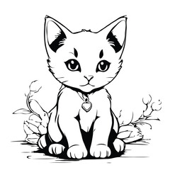Coloring page outline of cute cat. cartoon, illustration, cat with a eyes.