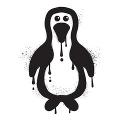 Penguin graffiti drawn with black spray paint