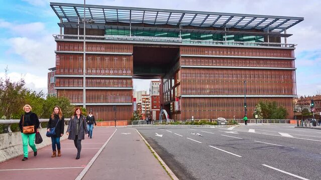 TOULOUSE, FRANCE - 14 MARCH 2018: Jose Cabanis Media Library is Public Libraries next to Matabiau rail station, it was built in 2002 by Buffi and named after poet who lived in Toulouse.