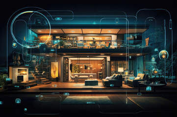 Obraz premium Digital composite of smart House with network interface In the evening