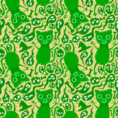 Cartoon Halloween animals seamless cats pattern for wrapping paper and fabrics and kids and party accessories