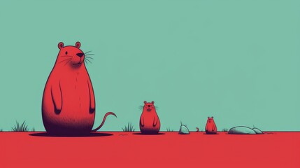 Lots of minimalist illustrations with capybaras in Ruby color
