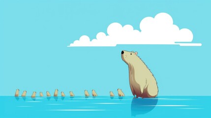 Lots of minimalist illustrations with capybaras in Sky Blue color