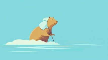 Lots of minimalist illustrations with capybaras in Sky Blue color.