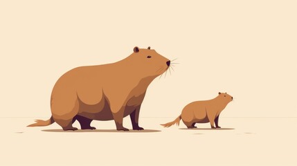 Fototapeta premium Lots of minimalist illustrations with capybaras in Tan color.