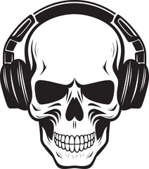 The Eerie Harmony A Skull Head Wearing Headphone Amidst the Melancholic Melodies