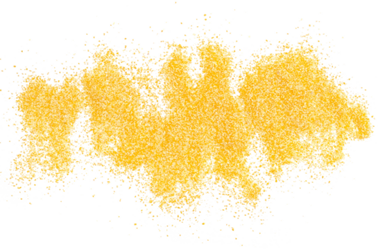 Corn polenta scatter, uncooked isolated on white, top view