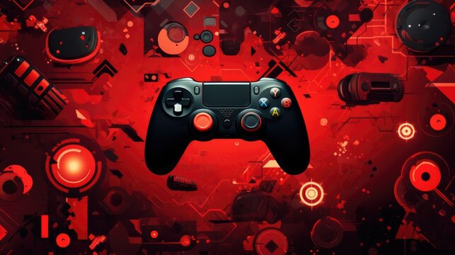 The background with game controllers is Red color.