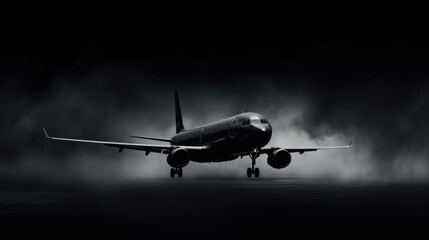 The foggy background of the airplane is black