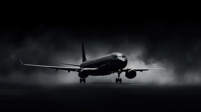 The foggy background of the airplane is black