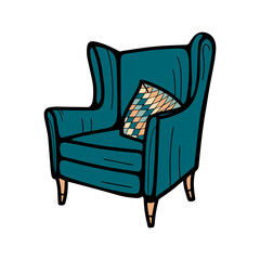 Armchair in retro style hand drawn illustration
