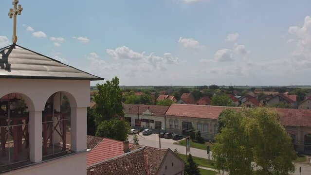 Aerial View of Ortodox Church in Town of Backi Jarak, Temerin Municipality, Vojvodina, Serbia on beautiful Sunny Day