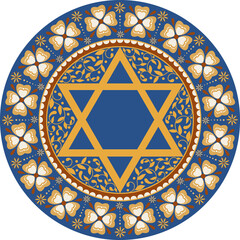 Traditional judaica round illustration with copy space to text in