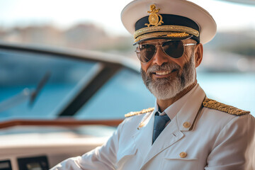 Portrait of a jovial captain of the luxury yacht or ship with a warm smile