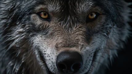grin of a wolf close up photo - obrazy, fototapety, plakaty