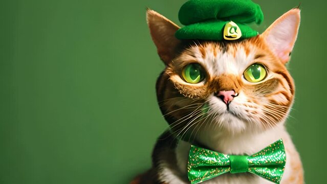 Cat Wearing Green Hat and Bow Tie Generative AI