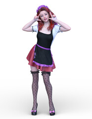 メイド服を着た女性　3DCGレンダリング