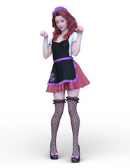 メイド服を着た女性　3DCGレンダリング