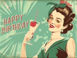 greeting card for vintage style happy birthday Generative AI