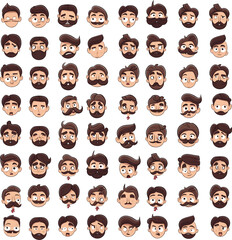 icons sheet of boy with mustache and beard wiharious expression