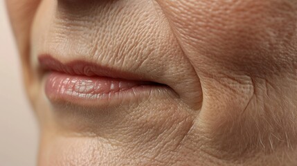 Obraz premium The closeup of a person's lips reveals the intricate details of their skin, highlighting the organ's unique texture and subtle wrinkles while capturing the delicate essence of their flesh and the sub